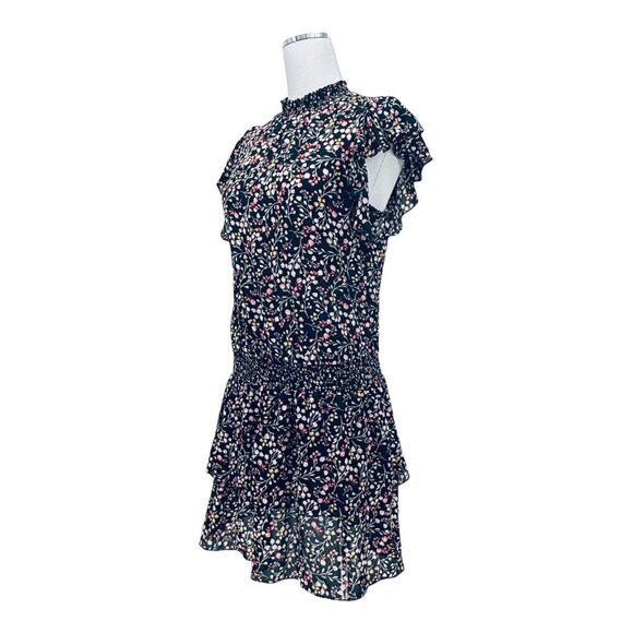 Micro Floral Print Smocked Waist Ruffle Sleeve Dress Large Boho Chic Cottagecore - Picture 3 of 15